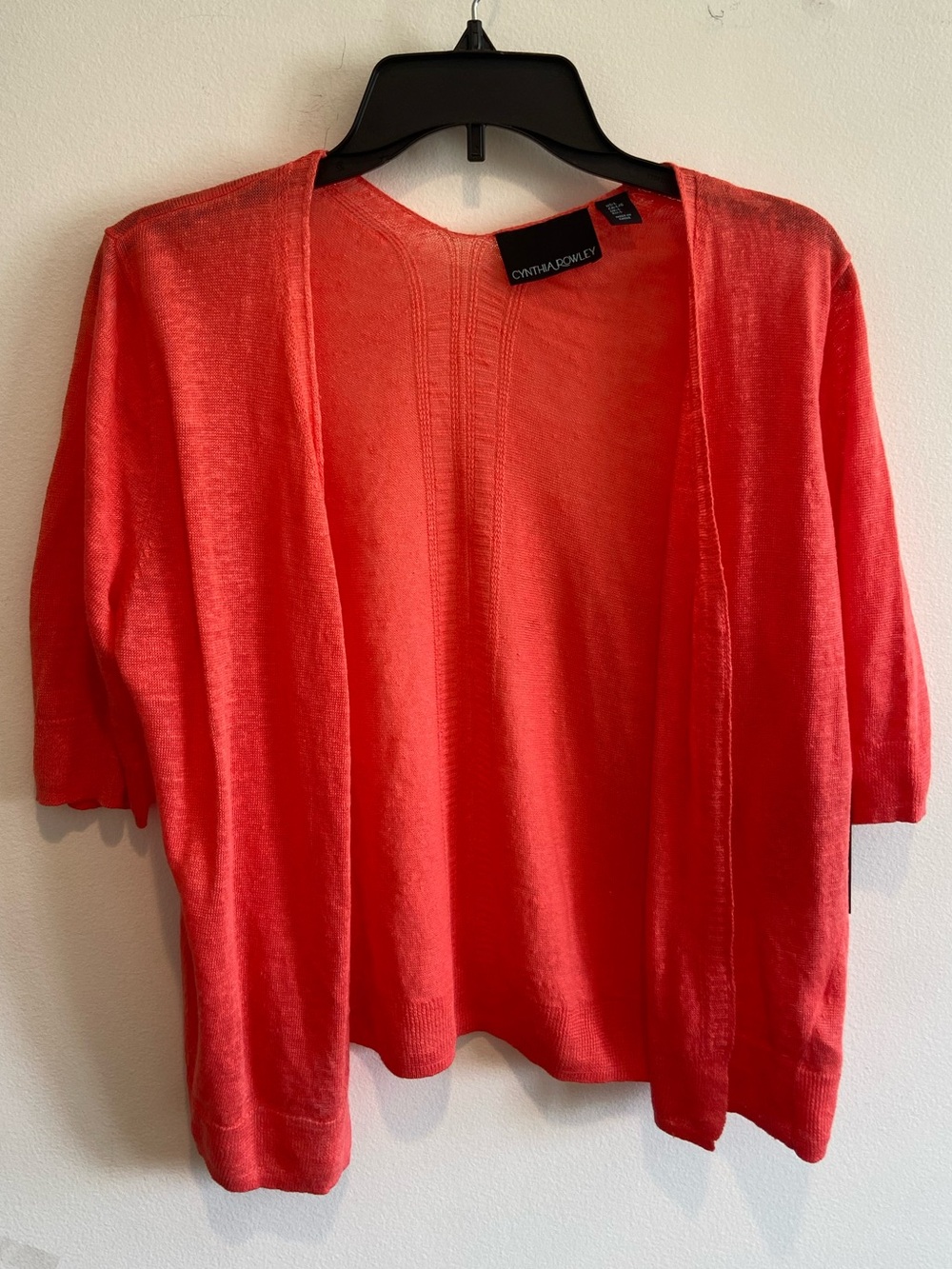 NWT Cynthia Rowley Coral Short-Sleeve Open Front Cardigan Shawl 100% Linen